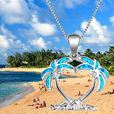Heart Shaped Palm Tree Pendant Necklace